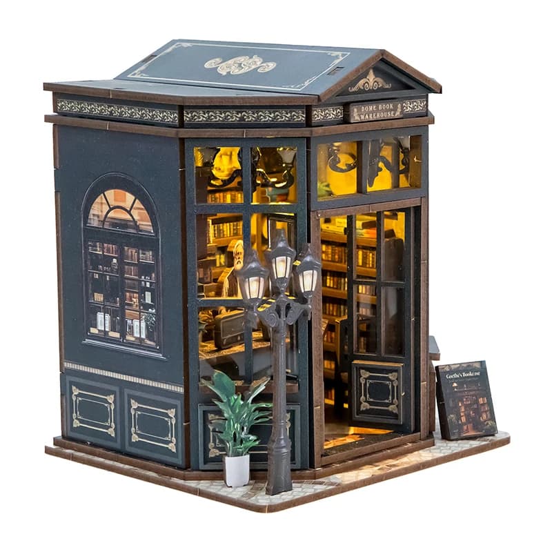 Kit Modello in Miniatura Fai-da-Te di Angolo Libreria a Cupola, Fermalibri 3D con Luce LED, Regalo di Compleanno per Amici