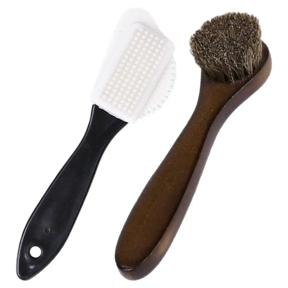 Set di 2 Spazzole per Lucidatura Scarpe con Setole Naturali e Manico in Legno per Pulizia e Lucidatura di Scarpe e Stivali