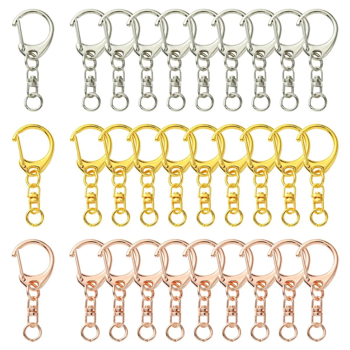 30PCS 3 colori portachiavi divisi in ferro, con fermagli ad artiglio di aragosta in lega di zinco per ciondolo portachiavi fai da te