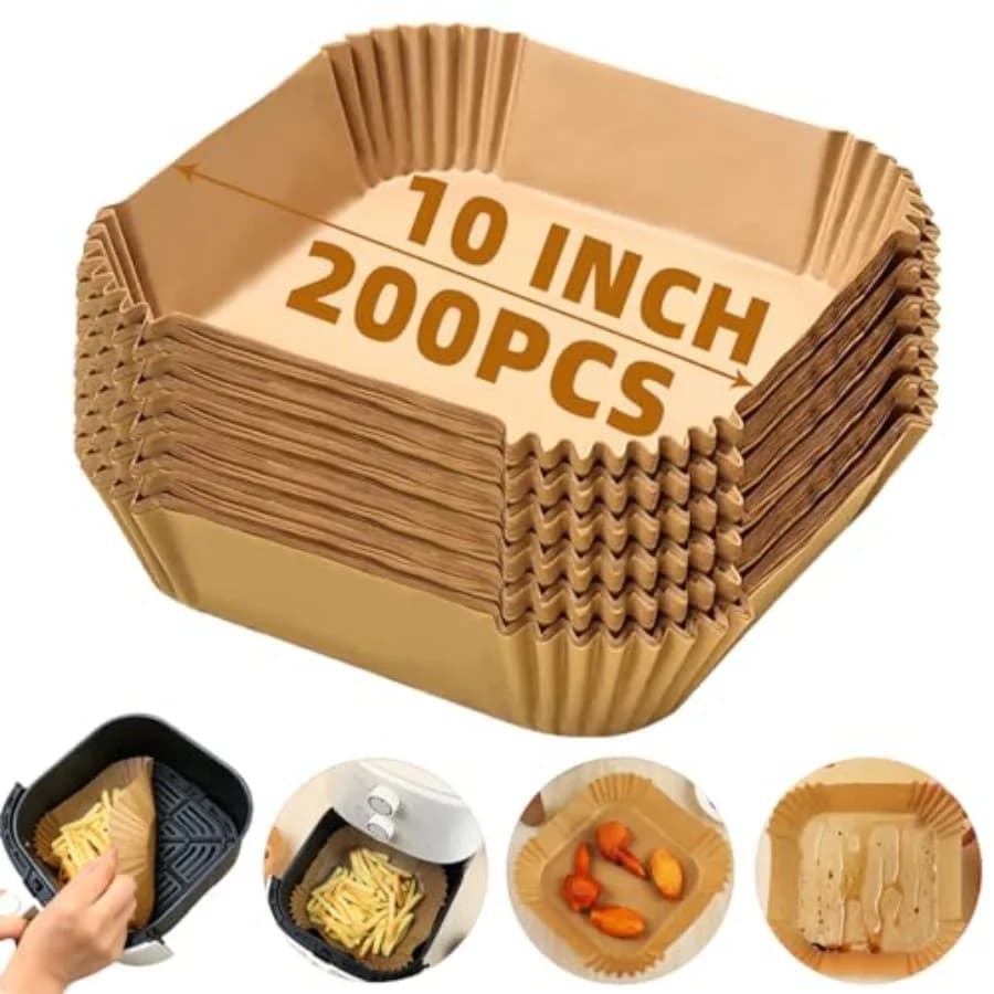 Air Fryer Liners Disposable, 200PCS 10 Inch Square Air Fryer Parchment Paper Liners for 8-12QT Air fryer, Easy to Clean Non-Sti
