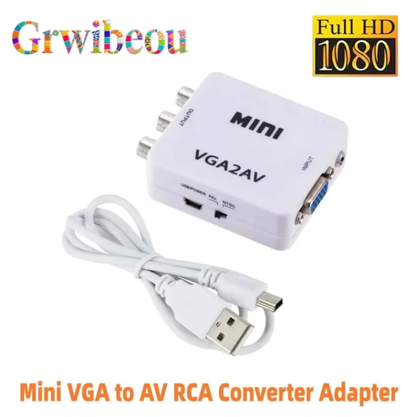 Adattatore convertitore Mini VGA a AV RCA HD 1080P con supporto audio da 3,5 mm Convertitore RCA VGA2AV da PC a TV HD Computer a TV