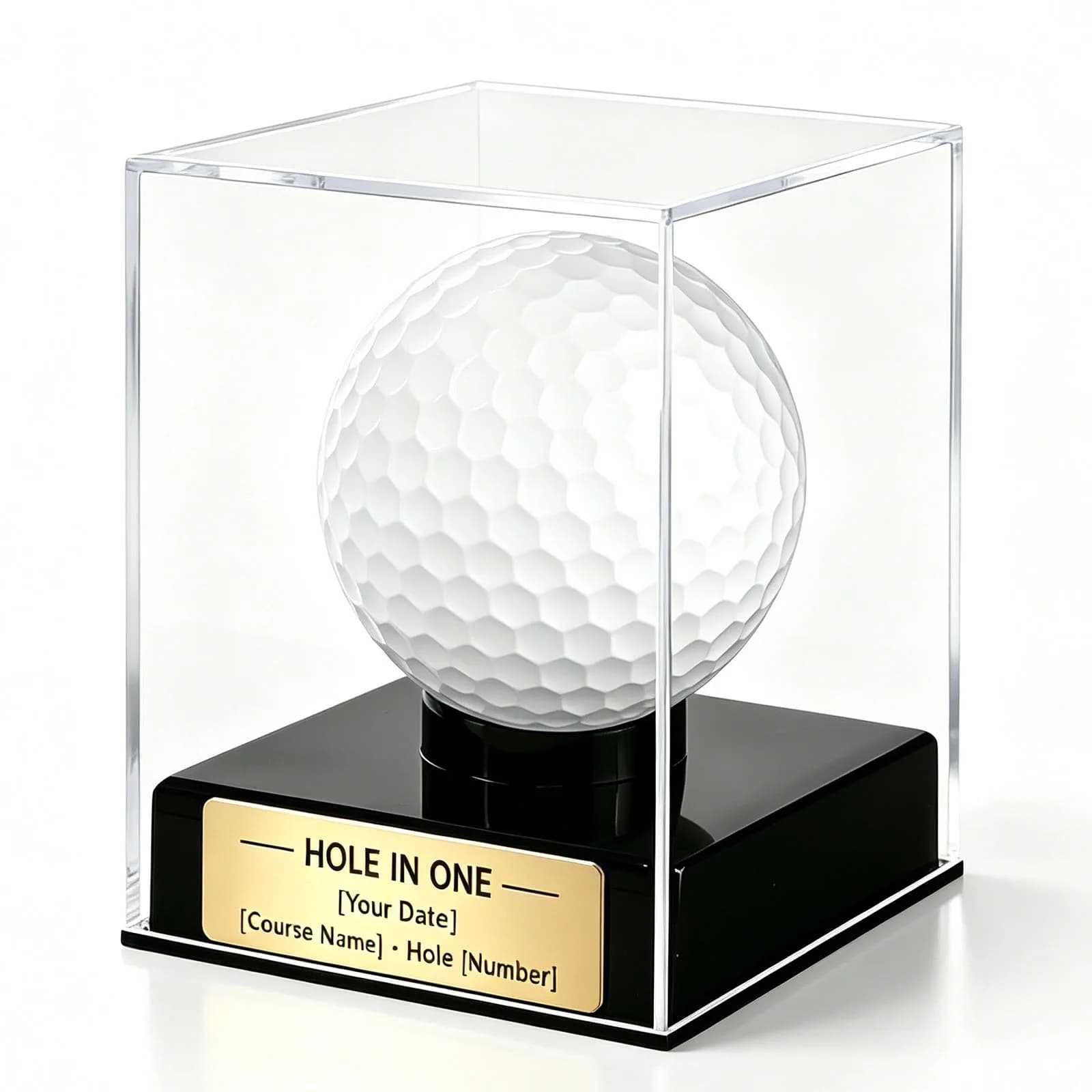 Personalized Hole in One Golf Ball Display Case,Custom Engraved Plaque Acrylic Display Case Memorabilia Holder for Keepsake
