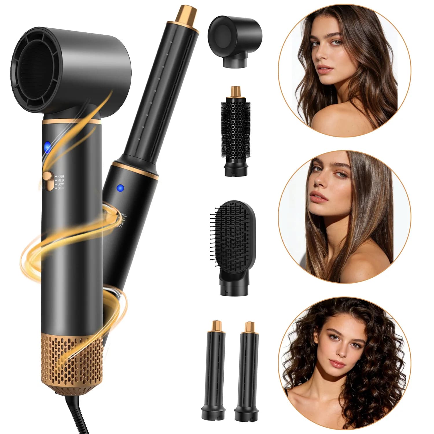Set Professionale 6 in 1 per Asciugatura e Styling dei Capelli: Asciugacapelli, Piastra e Ferro Arricciacapelli per Uso Domestico