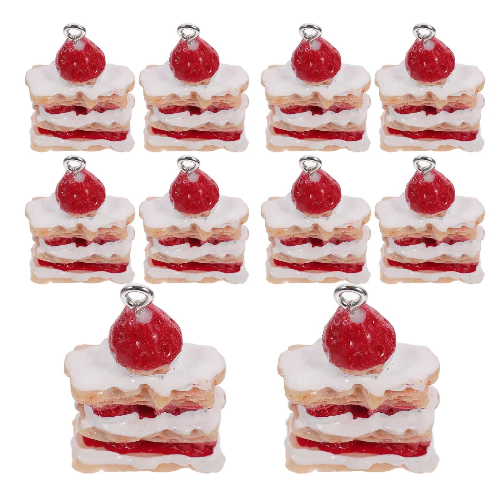 10 Pezzi Mini Ciondoli in Resina a Forma di Torta alla Fragola, Adorabili Ciondoli Kawaii a Tema Cibo per Portachiavi, Creazione di Gioielli, Orecchini, Borse, Fai da Te