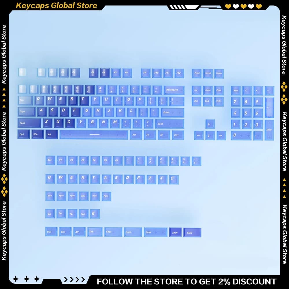 Ice Blue Gradient Keycaps Set Thermal Sublimation PC Material Mist Permeates XDA 136keys Keycap Set for Mechanical Keyboard