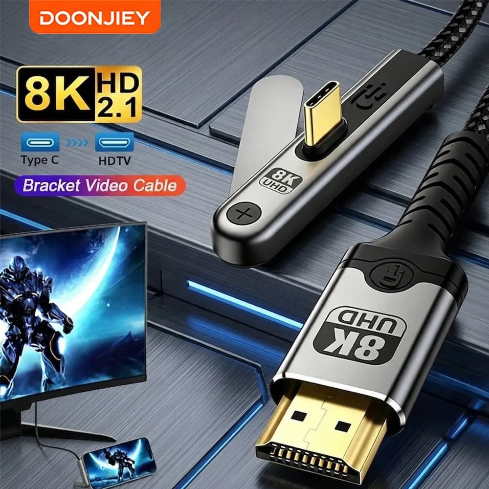 DOONJIEY 8K@60Hz Type C to HDMI Adapter Cable, 4K@120Hz USB C HDMI Converter with Foldable Stand for Phone Tablet Laptop PC
