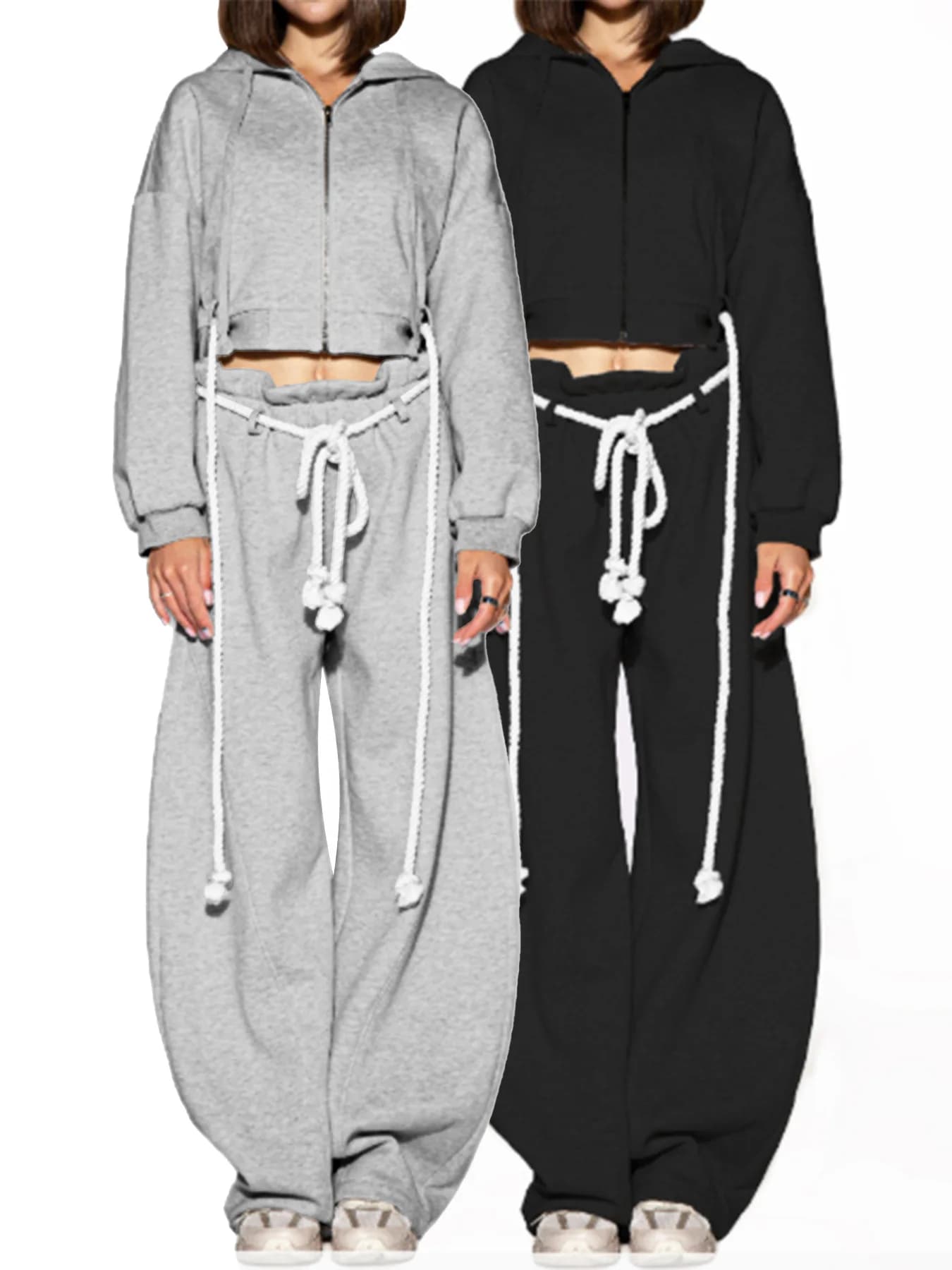 Abbigliamento sportivo da donna Autunno Inverno Top con cappuccio con coulisse e pantaloni a gamba larga Set casual in due pezzi Set da jogging per allenamento da donna