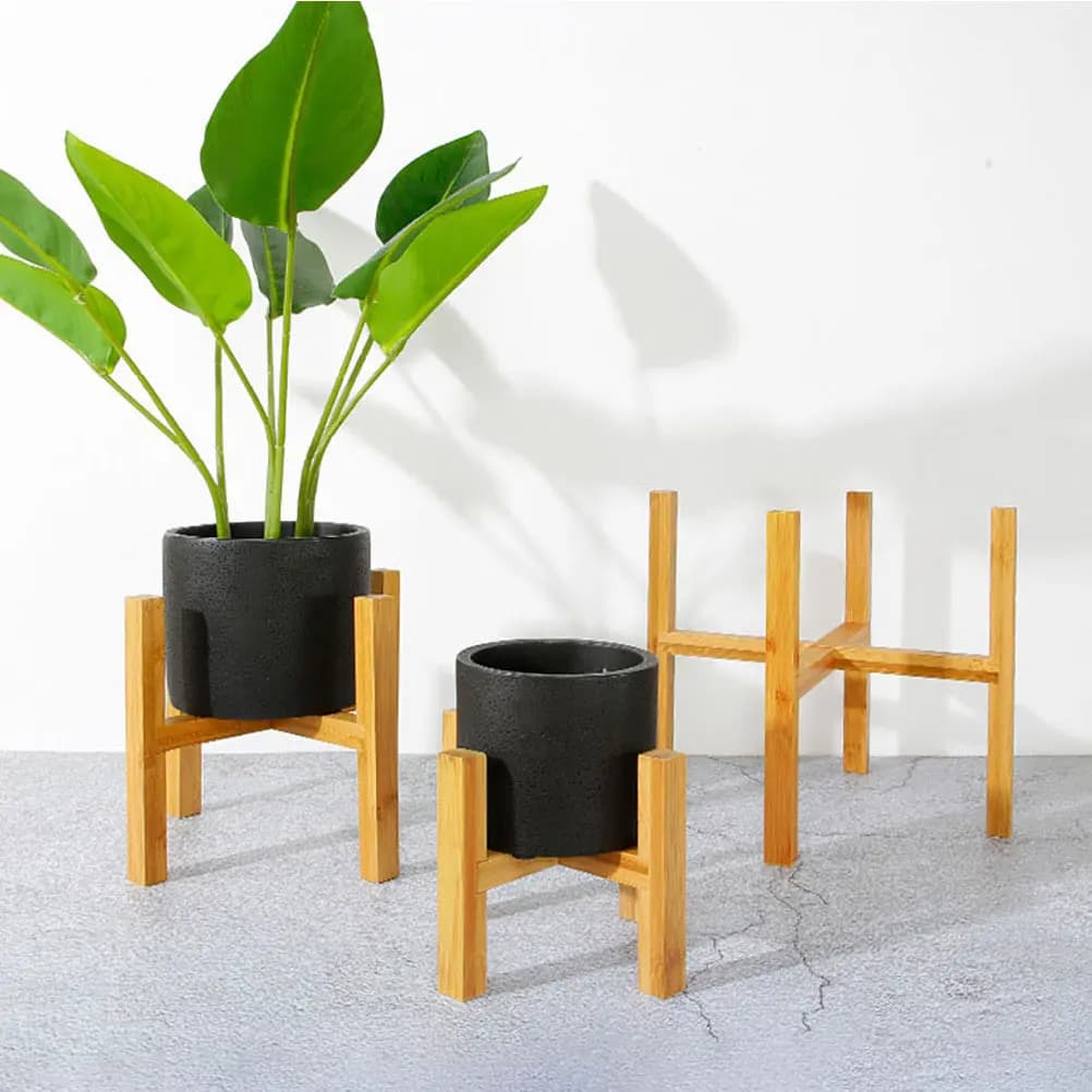 Set of 1 Wallet in Natural beech wood, Modern and Robusto support for Plants with Floor Bearings, for Interior and Exterior Plants