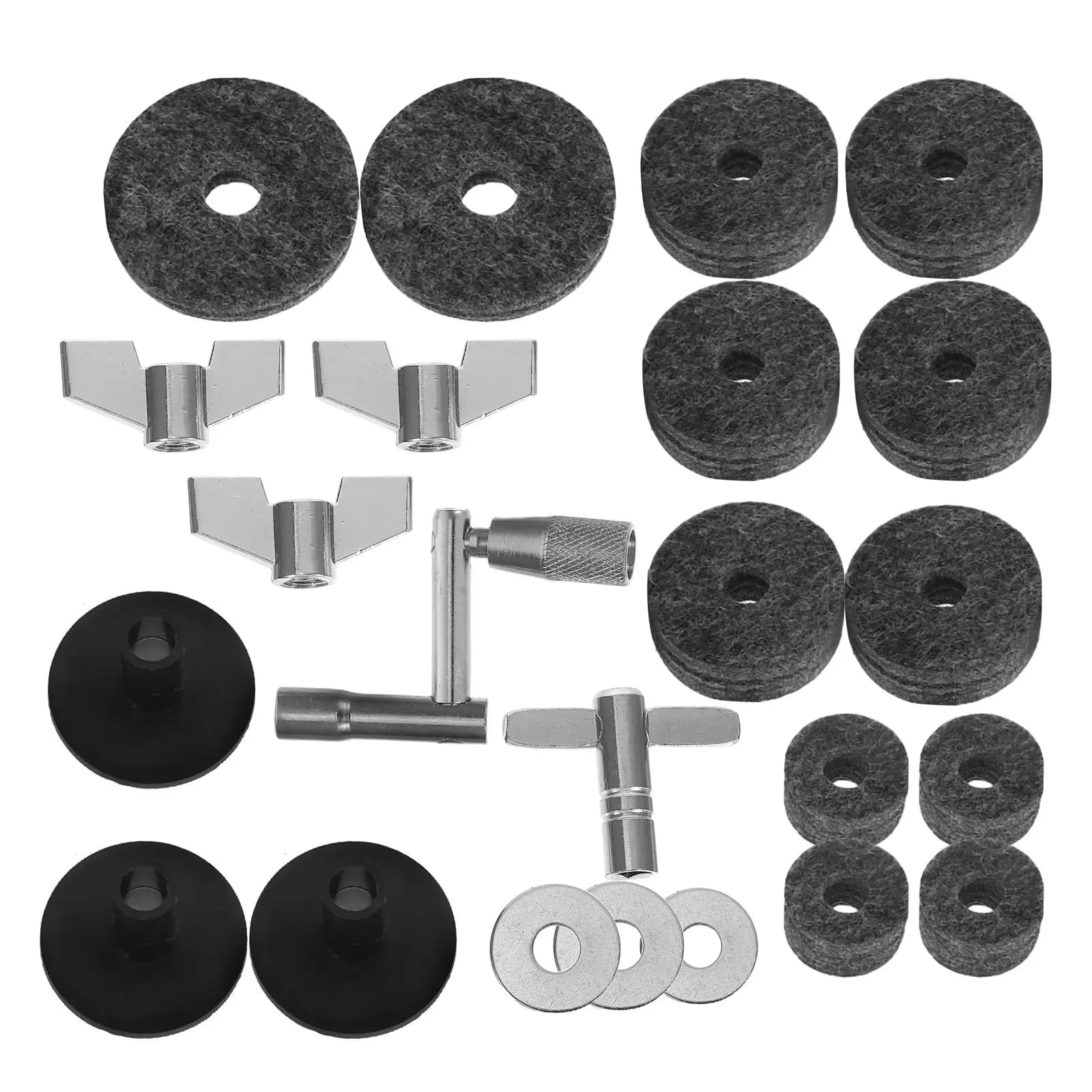 Set di 23 accessori per batteria: feltro antiscivolo per piatti, tubi per supporti piatti, dadi a farfalla, rondelle