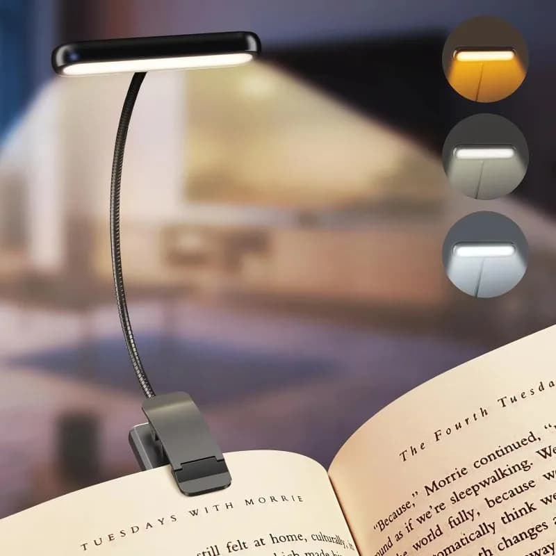 Lampada da Lettura LED, Luce per la Lettura con Protezione per gli Occhi, Clip USB Ricaricabile, Dimmerabile, Lampada Flessibile Regolabile per Lettura Notturna