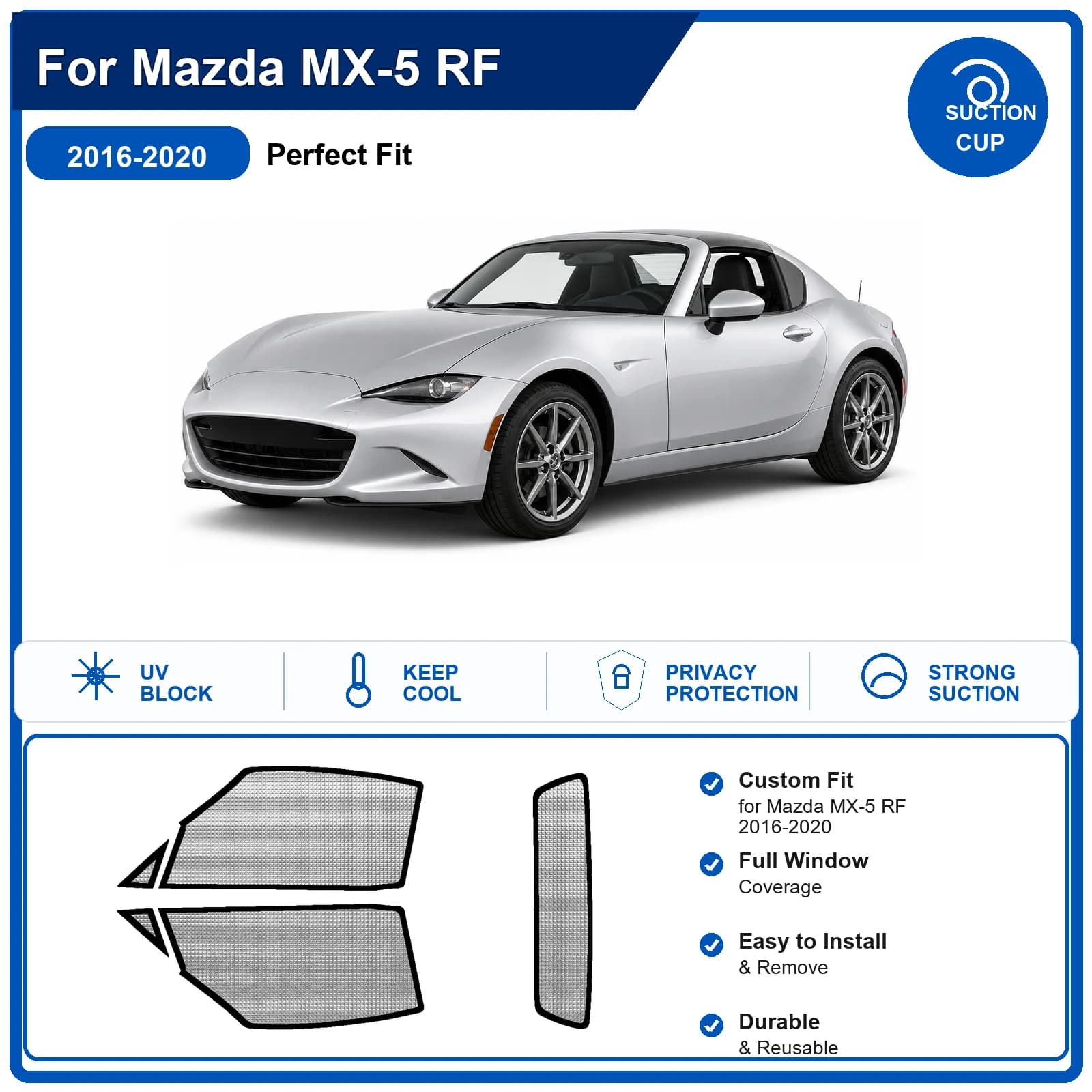 For Mazda MX-5 RF 2016-2020 Custom Full Set Windshield Sun Shade Aluminum Foil Heat Insulation Anti UV Foldable