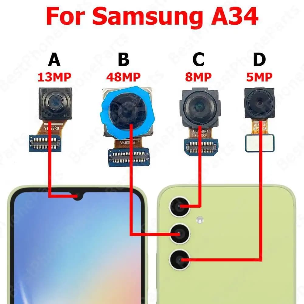 Fotocamera Posteriore e Frontale per Samsung A34 5G A346, Modulo Fotocamera Selfie Frontale e Posteriore, Parti di Ricambio per Telefoni Cellulari