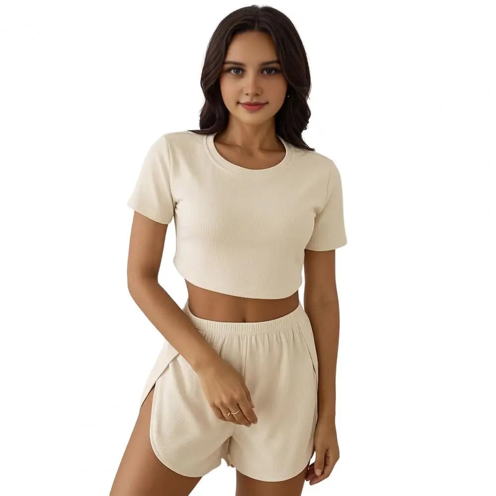 Short Sleeve Pajama Set Soft Breathable Pajamas Women's 2 Piece Pajama Set Soft Short Sleeve Sleepwear Top Summer Crew for Women