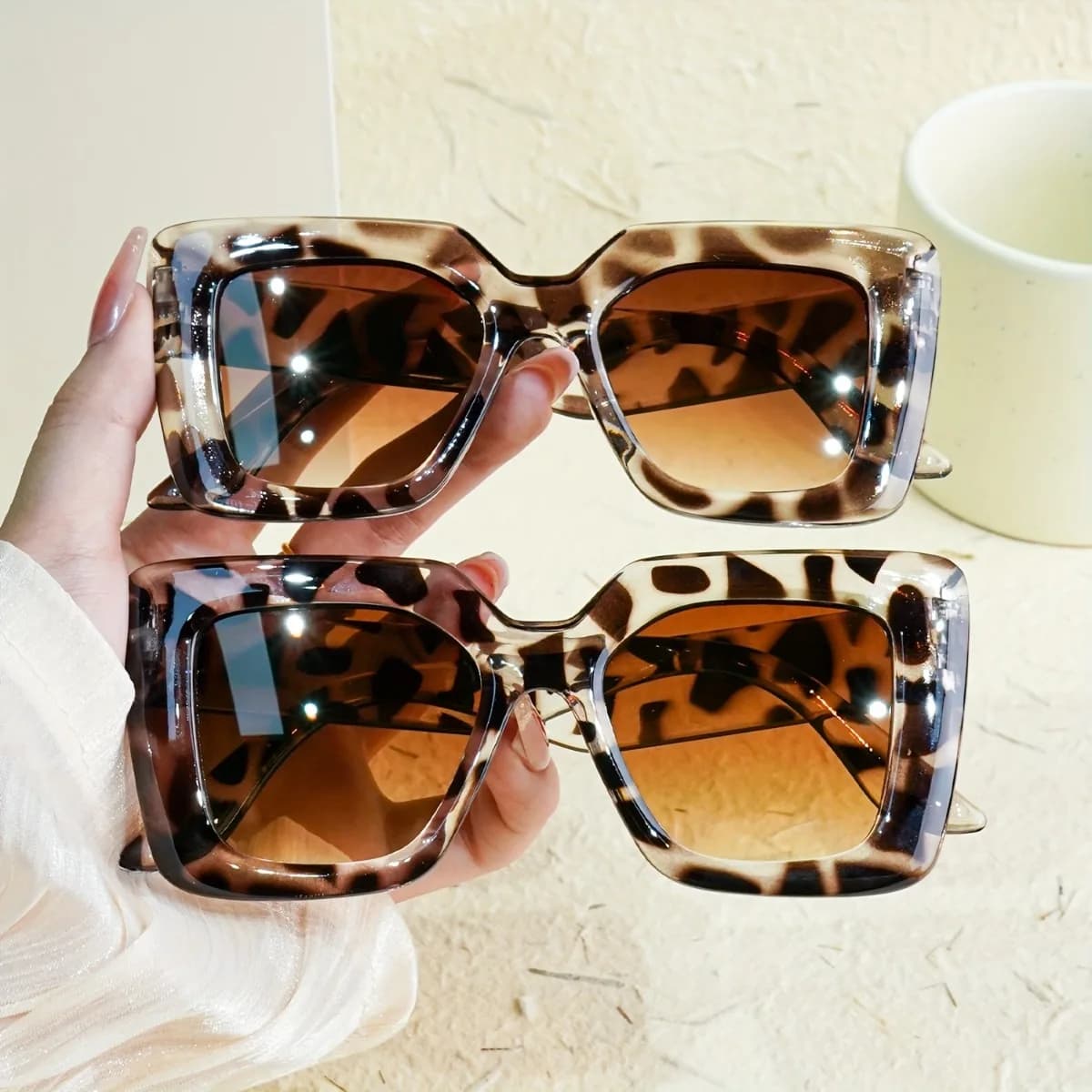 Occhiali da vista quadrati con stampa leopardata da donna sfumati Occhiali da sole decorativi alla moda adatti per occhiali alla moda