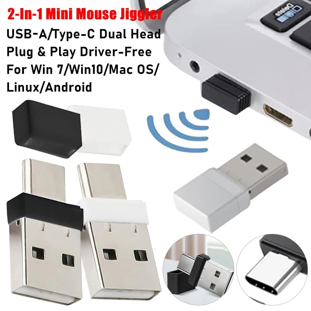 Mini Mouse Jiggler USB-A/Type-C 2-in-1 Plug & Play Senza Driver, per Mantenere Attivo il Computer durante le Riunioni, Accessorio per Laptop