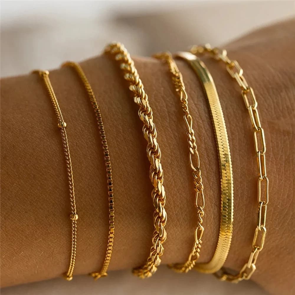 6pcs Set Personality Multi-layer Metal Chain Women's Bracelets Classic Exquisite Temperament Fashion New Jewelry Set Accessories