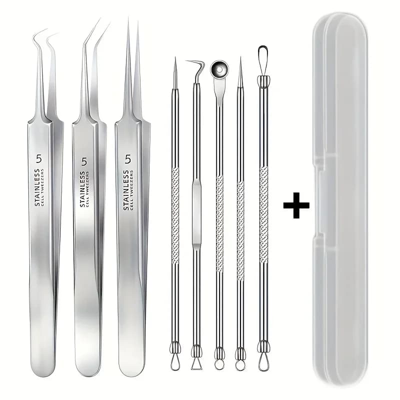 8-Piece Blackhead Remover Kit – Stainless Steel Blemish & Acne Extraction Tools – Professional Pimple Popper Set for All Skin