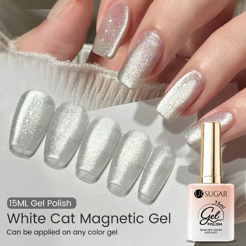 UR SUGAR 15ml Gatto Bianco Gel Magnetico Nastro Scintillante Glitter Luce Smalto Semipermanente Soak Off Vernice Gel UV Nail Art