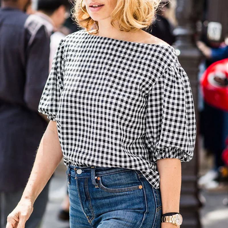 Plus Size 5XL VONDA Summer Woman Elegant Scottish Blouse Sexy Shirts Fashion Top Short Sleeve Casual Coached Blusas Femininas