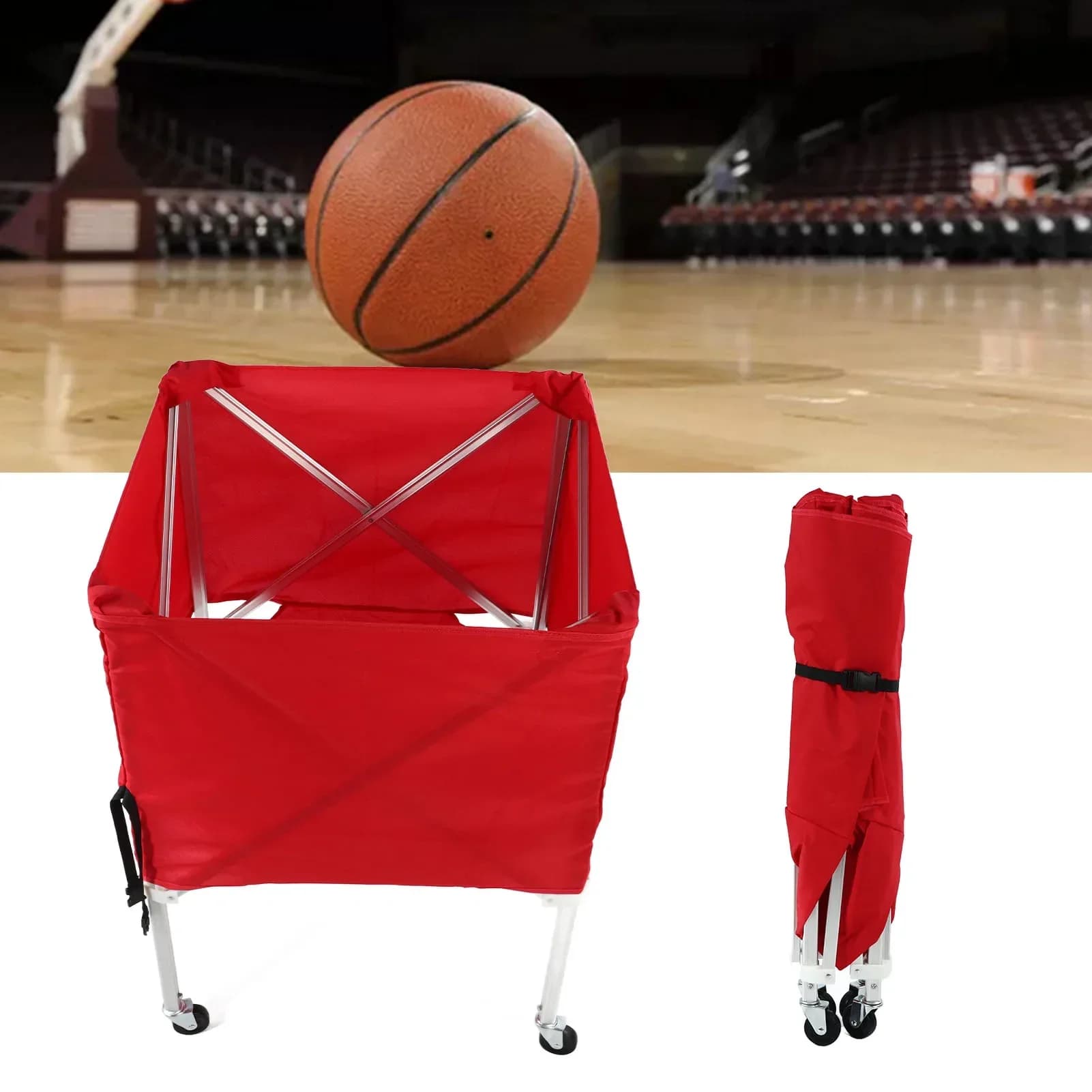 Carrello per palline Carrello per attrezzature per palline pieghevole di grande capacità con 4 ruote per pallavolo di calcio