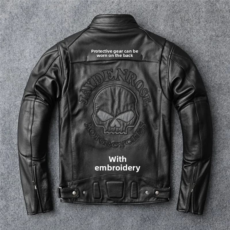 Nuova giacca in pelle da uomo autunnale ricamata e ricamata giacca da moto da uomo corta slim in pelle di vacchetta