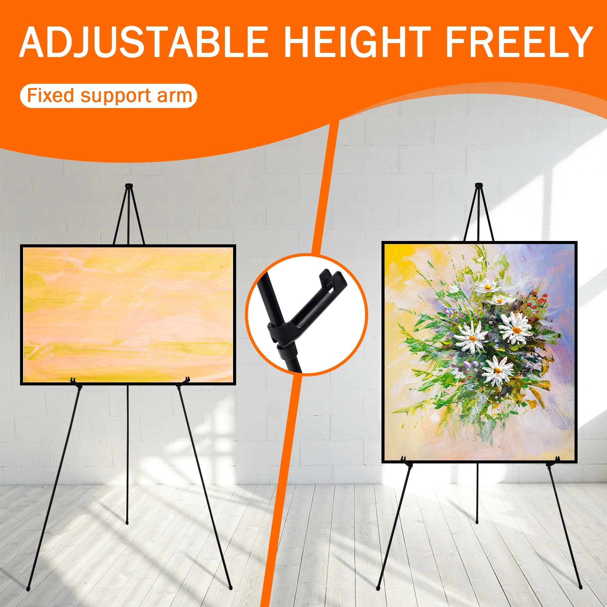 2 Pack Adjustable Metal Tripod Easel Stand, Foldable Tubular Steel Display Easel with Non-Slip Rubber Feet Elastic Internal Rope, Portable Floor Art Painting Canvas Poster Wedding Sign Holders