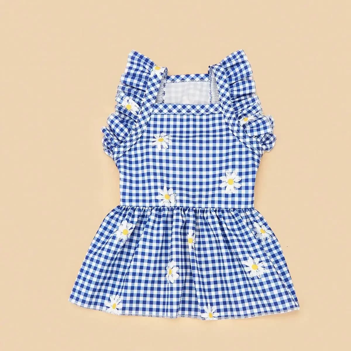 1pc Pet Spring/Summer British Style Striped Plaid Dress, Doll Collar Dress Cat Dog Clothes Cute Fashion Printed Dress, Soft Fabric Adjustable Strap Suitable For Small Dogs Like Teacup Poodle, Yorkshire Terrier, Chihuahua