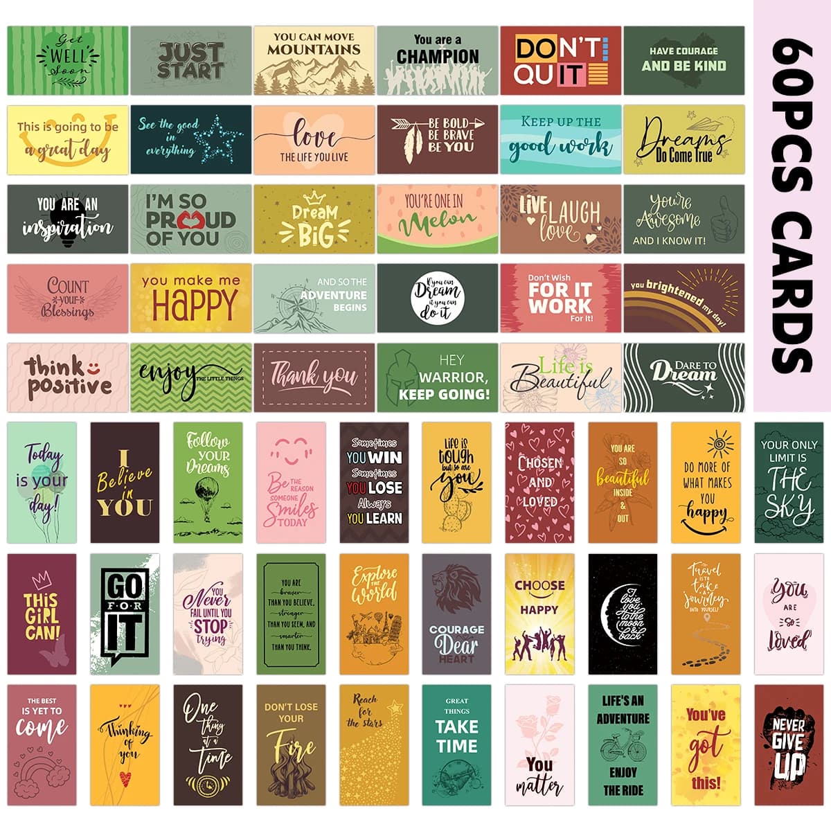 60pcs Uplifting Motivational Quote Cards English Inspirational Thank You Cards for Him Her Positive Affirmations Mini Gift Card