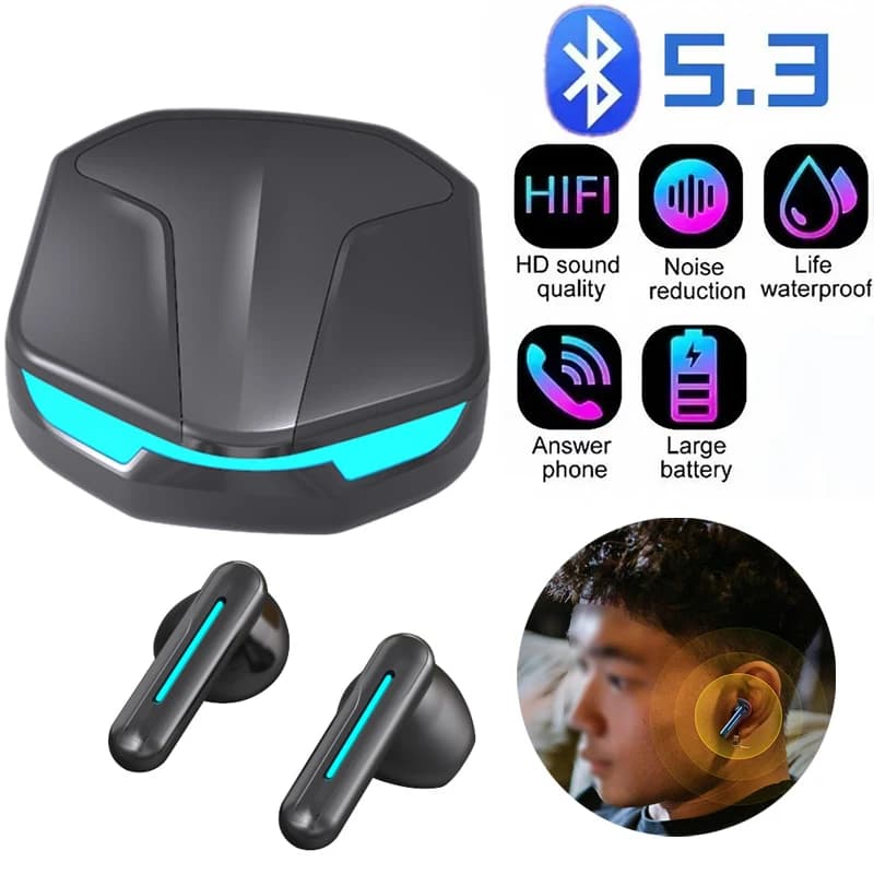 TWS gaming earphones Bluetooth wireless earphones with HD Sport microphone HiFi for 9D stereo music for iPhone Samsung Huawei Xiaomi