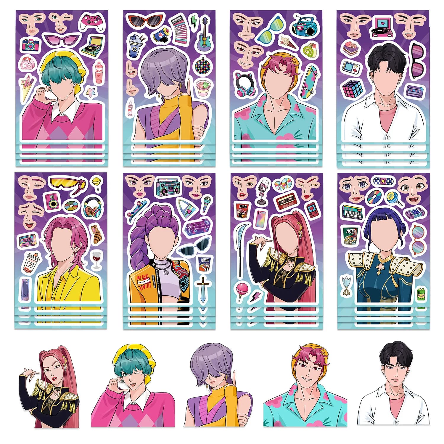 Cute Korea Pop Girl Series Make A Face Stickers Waterproof Reusable Puzzle Stickers Kids DIY Craft Supplies Decoration
