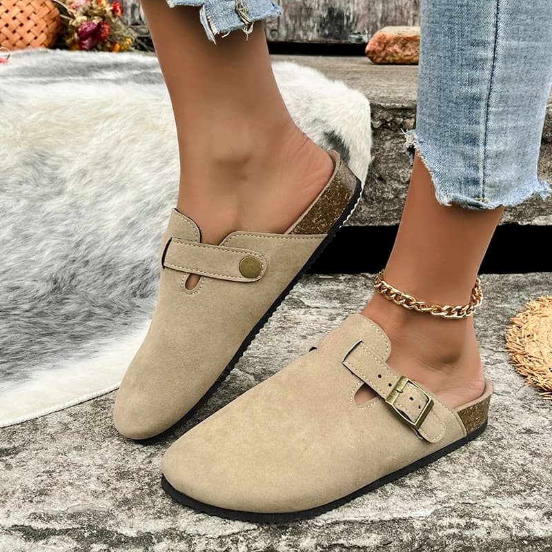 Comwarm Moda Donna Ciabatte in pelle scamosciata Pantofole da uomo Zoccoli Sandali con soletta in sughero con supporto per l'arco plantare Scivoli da spiaggia all'aperto Scarpe da casa