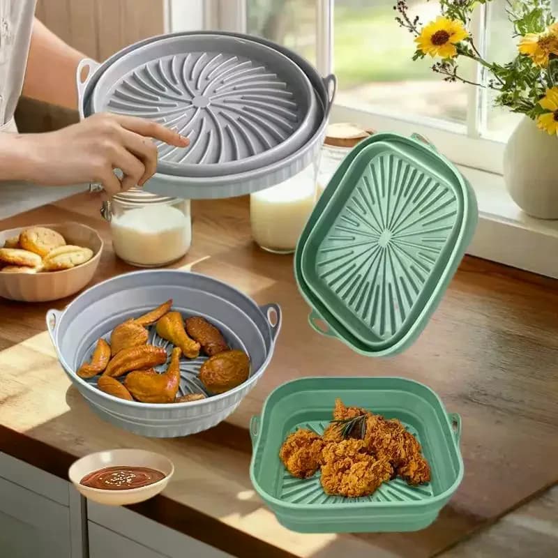 Silicone Covers Foldable for Air Fryer, Silicone Reusable Basket for Air Fryer, Kitchen Accessories Anti-stick and Safe for Food