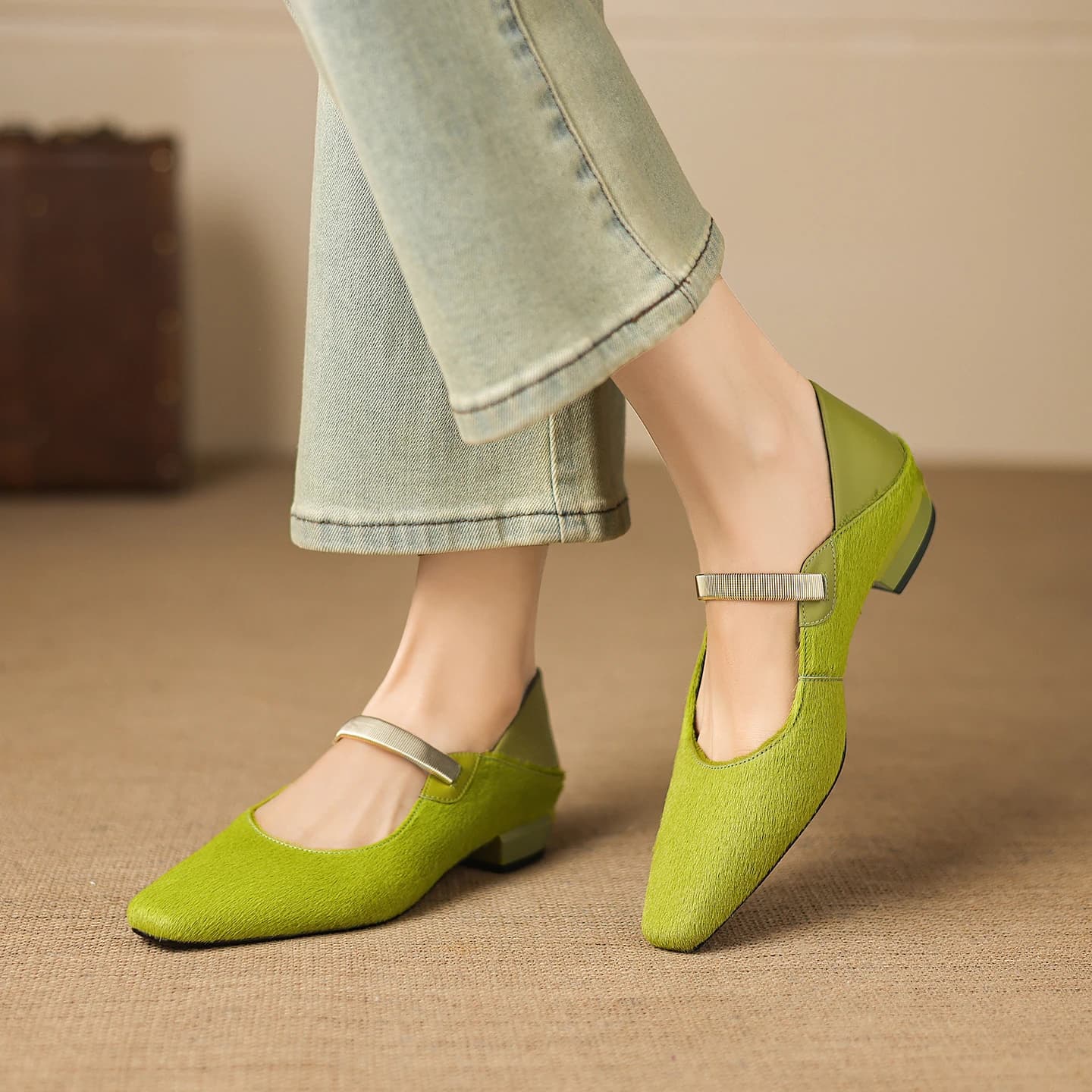 Tacchi alti da donna in vera pelle con punta quadrata, sandali con tacco alla moda, eleganti scarpe con tacco da donna, scarpe classiche da donna