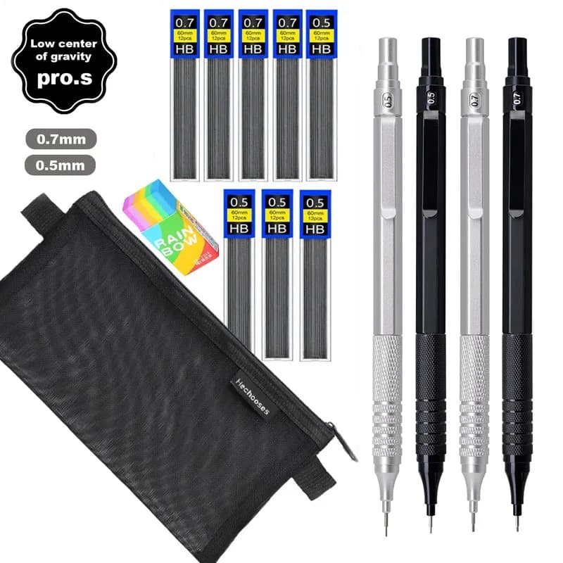 17pcs/set Creative Metal Mechanical Pencil Set with Lead Refill, 0.5 0.7 mm Automatic Pencil for School Writing Stationery