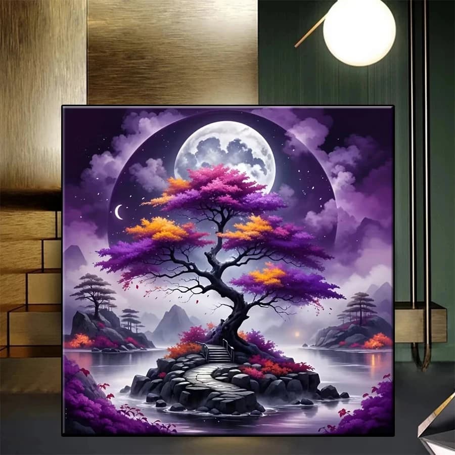 5D Diamond Embroidery Picture Dreamy Art Flower Moon Tree Landscape Diamond Painting Mosaic Cross Stitch Adult Decoration Gift