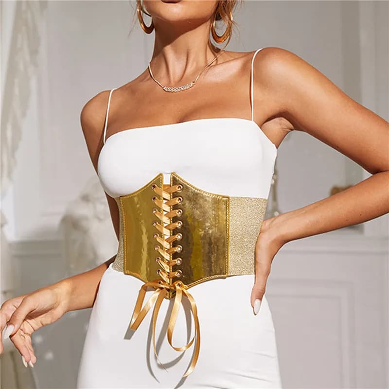 Cintura Elastica Dorata di Lusso per Donna, Cintura Decorativa di Marca per Abiti, Gonne e Cappotti