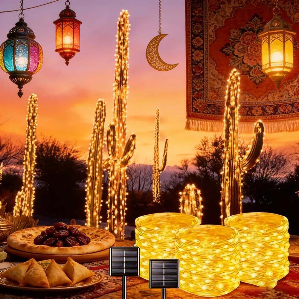 Decorazione Casa per Ramadan EID Mubarak 2026, Luce LED Solare da Esterno, Lampada a Festone, Illuminazione da Giardino, Catena Luminosa LED per Matrimoni e Compleanni