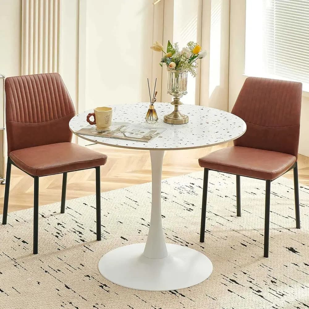 Set di 2 Sedie da Pranzo Imbottite in Pelle PU, Arredamento Moderno per Cucina e Sala da Pranzo, Gambe in Metallo Nero, Marrone Rustico per Soggiorno