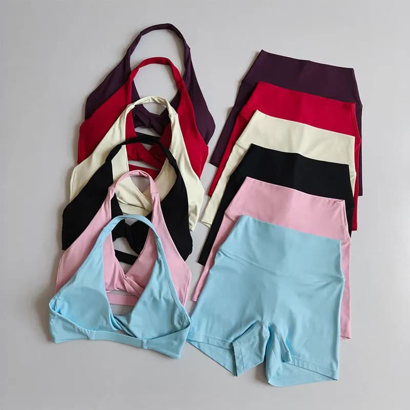 2PC Yoga Set Skin-friendly Running Beautiful Back Halter Neck Sports Short Slim Shorts Fitness Bras Training Underwear Suit