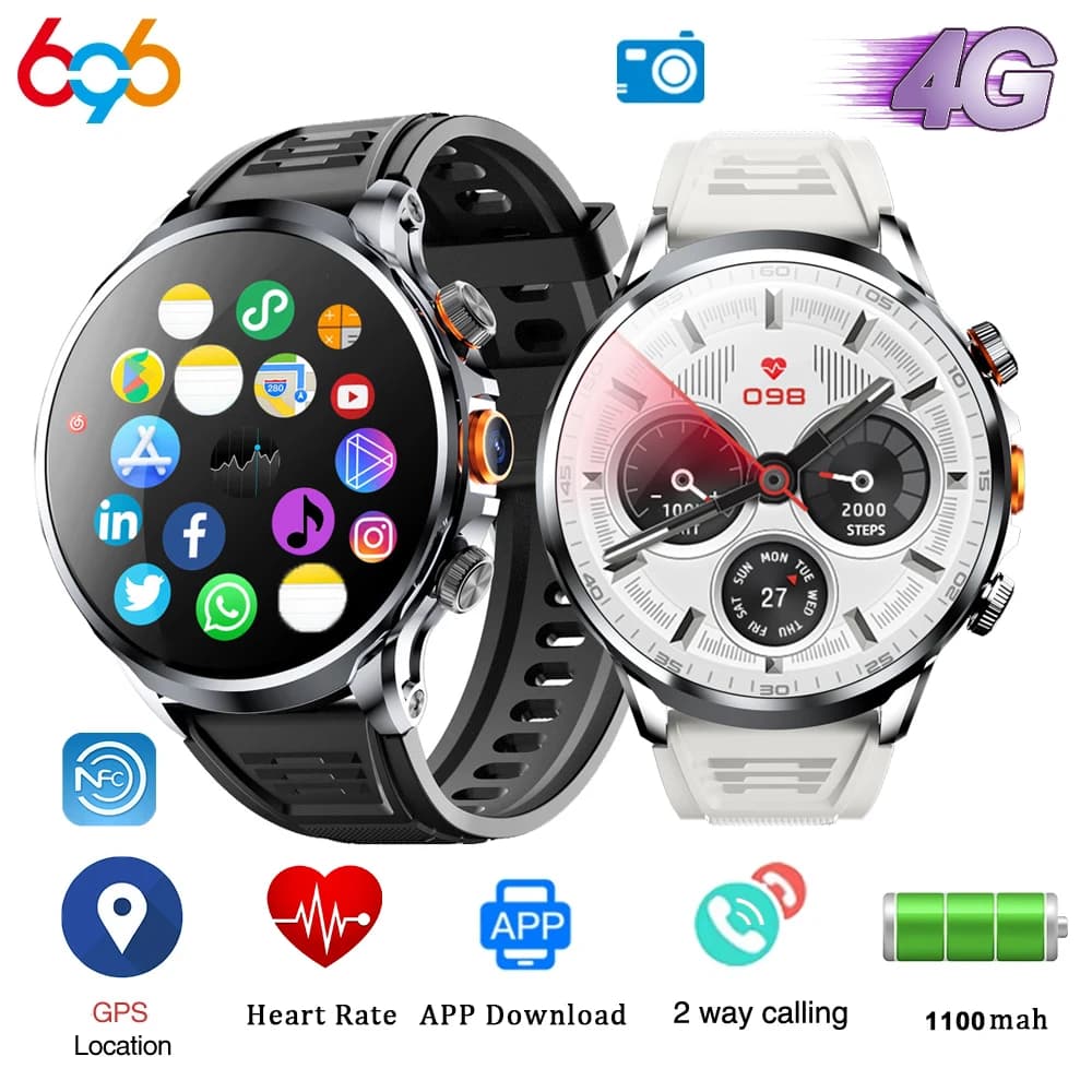 696 Uomini 4G Astuto Della Vigilanza GPS SIM Card Wifi Della Macchina Fotografica NFC 32G ROM APP Scarica Sport Fitness Videochiamata Impermeabile Smartwatch Salute