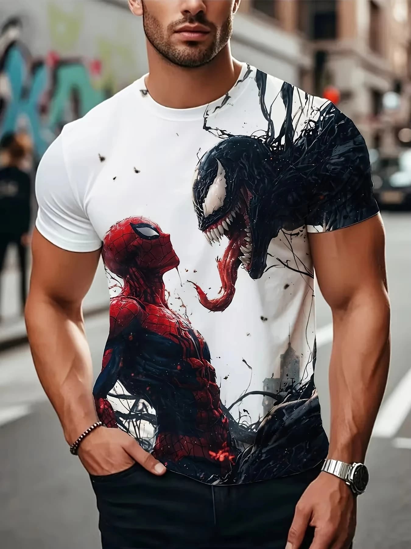2026 Marvel Nuova T-shirt da uomo Venom V Spider-Man a maniche corte alla moda, Maglietta anime supereroe, T-shirt Spider-Man, Top da uomo, Abbigliamento