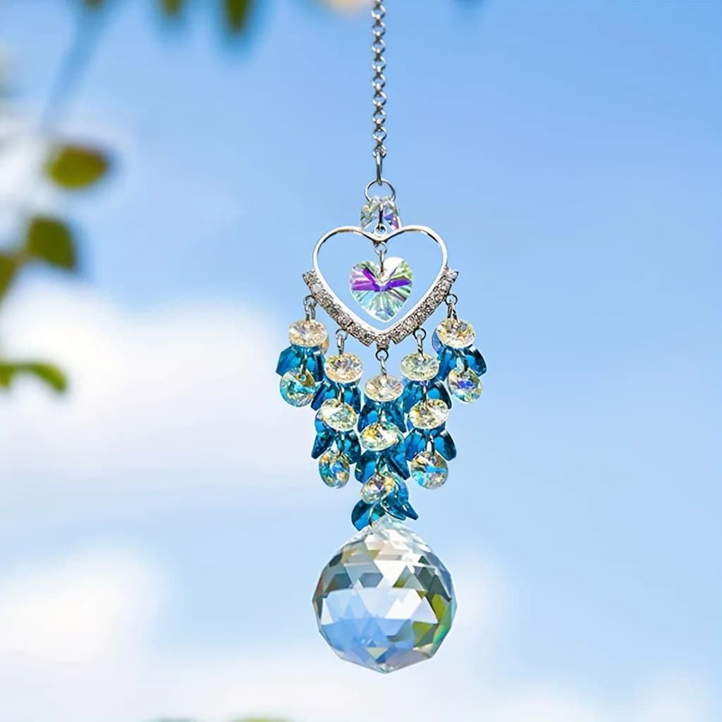 Window Decoration Ornament American Blue Crystal Prism Ball Heart Shaped Crystal Suncatcher Premium Texture For Garden Outside