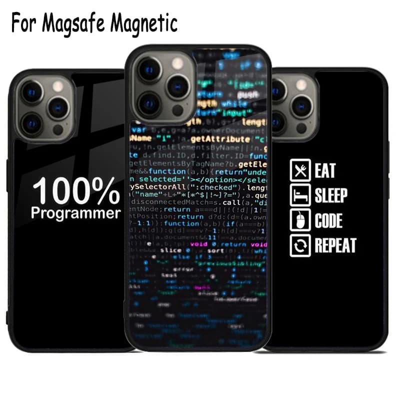 Custodia per telefono con ricarica wireless e design a codice software per iPhone 17 Air 15 16 16e 14 13 11 12 Pro Max Plus, Cover Magnetica Magsafe