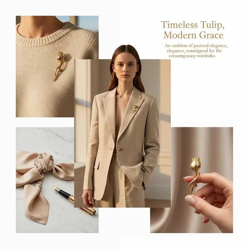 Portable Tulip Flower Brooch Anti-Rust Unisex Lapel Pin for Travel Daily Wear Dress Scarf Bag Decoration Gift