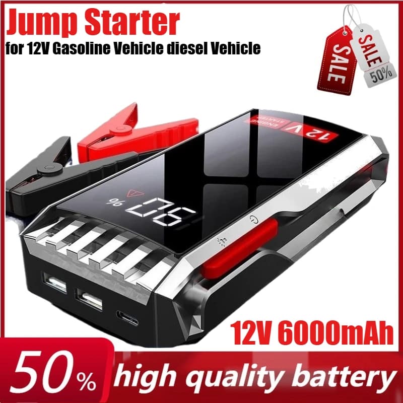 Avviatore di emergenza per auto 12V 6000mAh con compressore d'aria Pompa gonfiabile Banca di potere portatile per veicolo a combustibile 12V、veicolo diesel