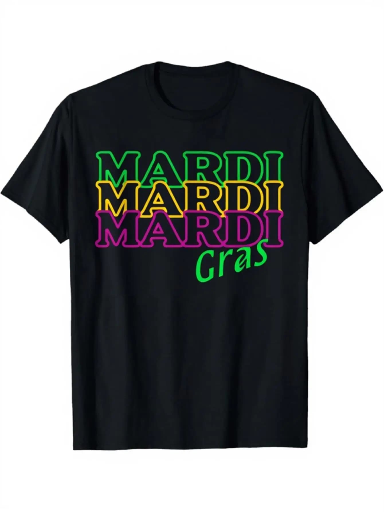 Retro Men's Black Graphic T-Shirt Colorful Stacked Letter Print Festival Party Bold Typography Statement Design 100% Cotton Heavyweight Short Sleeve Casual Streetwear Tee