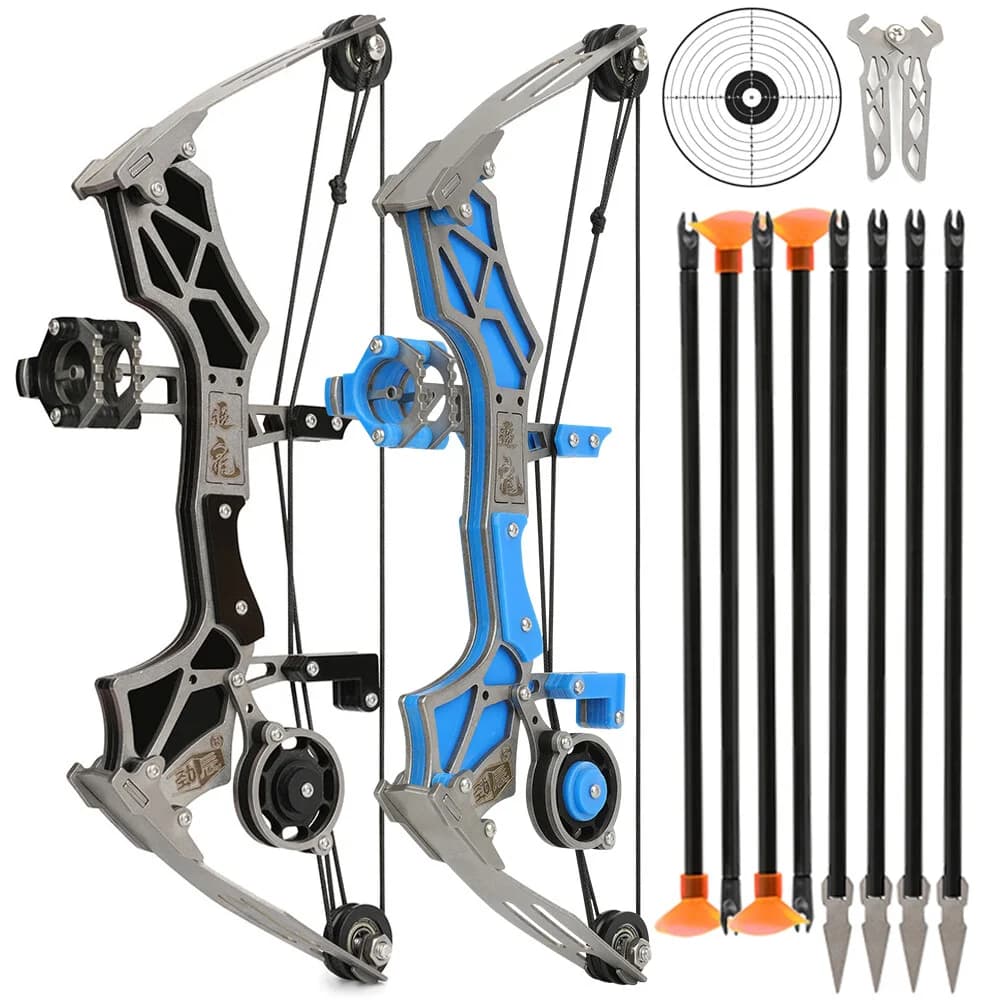 12lbs Mini Compound Bow with 12pcs Arrows Stainless Steel Small Pulley Bow 9.1" 20-30m Range for Children Hunting Shooting