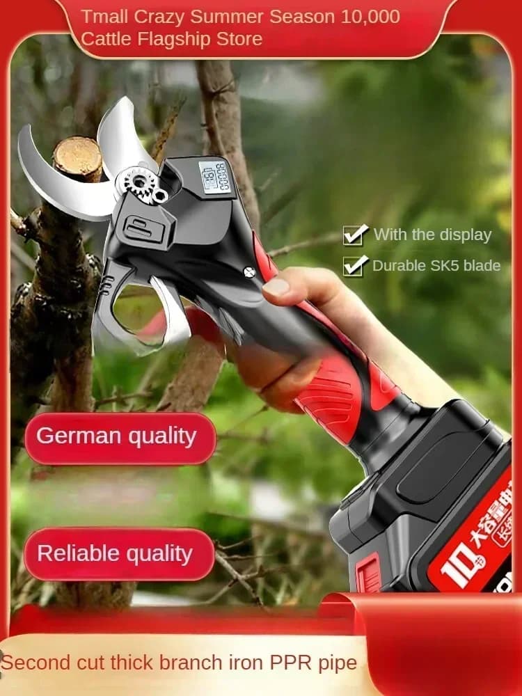 Electric pruning shears with lithium battery for garden pruning and finishing of fruit trees