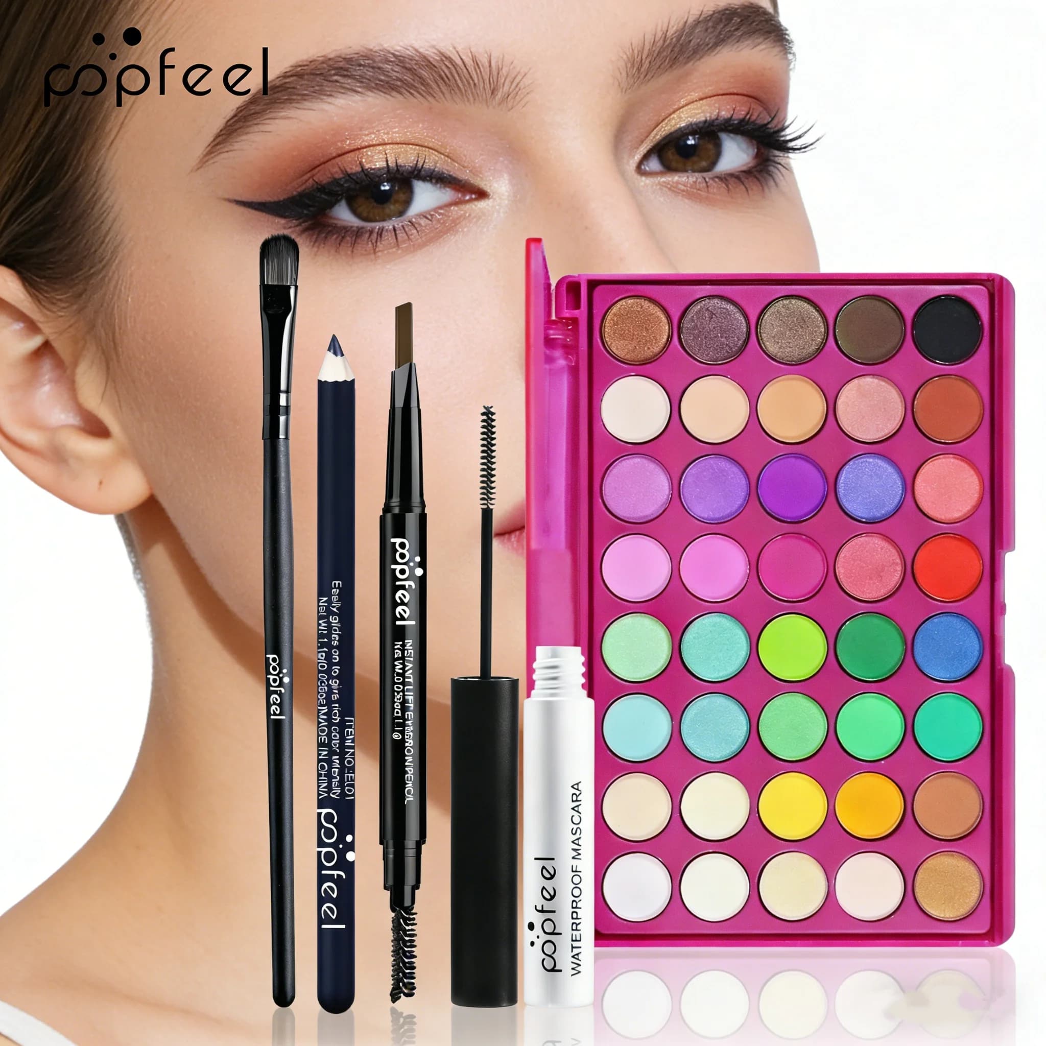 POPFEEL Kit trucco occhi tutto in uno, palette di ombretti da 40 colori con matite per sopracciglia, perfetto per principianti, regalo ideale per la persona amata