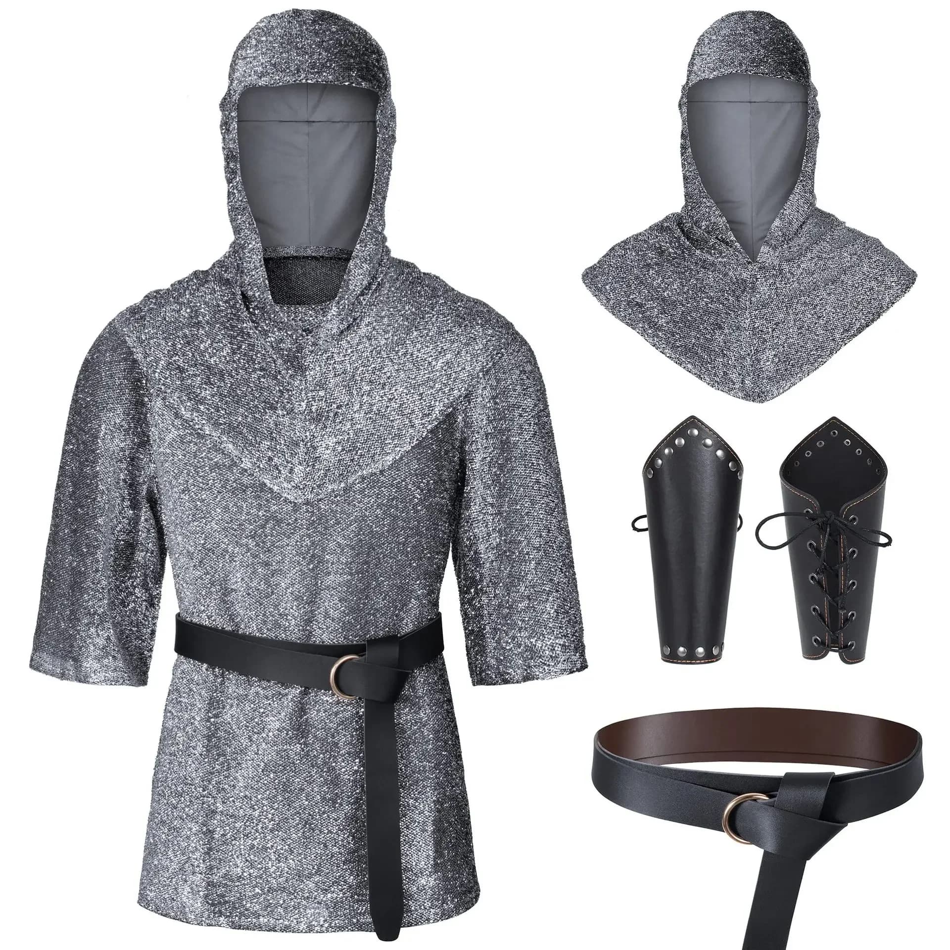 4 Pcs Medieval Renaissance Pants Outfits Waist Belt Shirt Arm Guards Pirate Men's Cosplay Costume Halloween